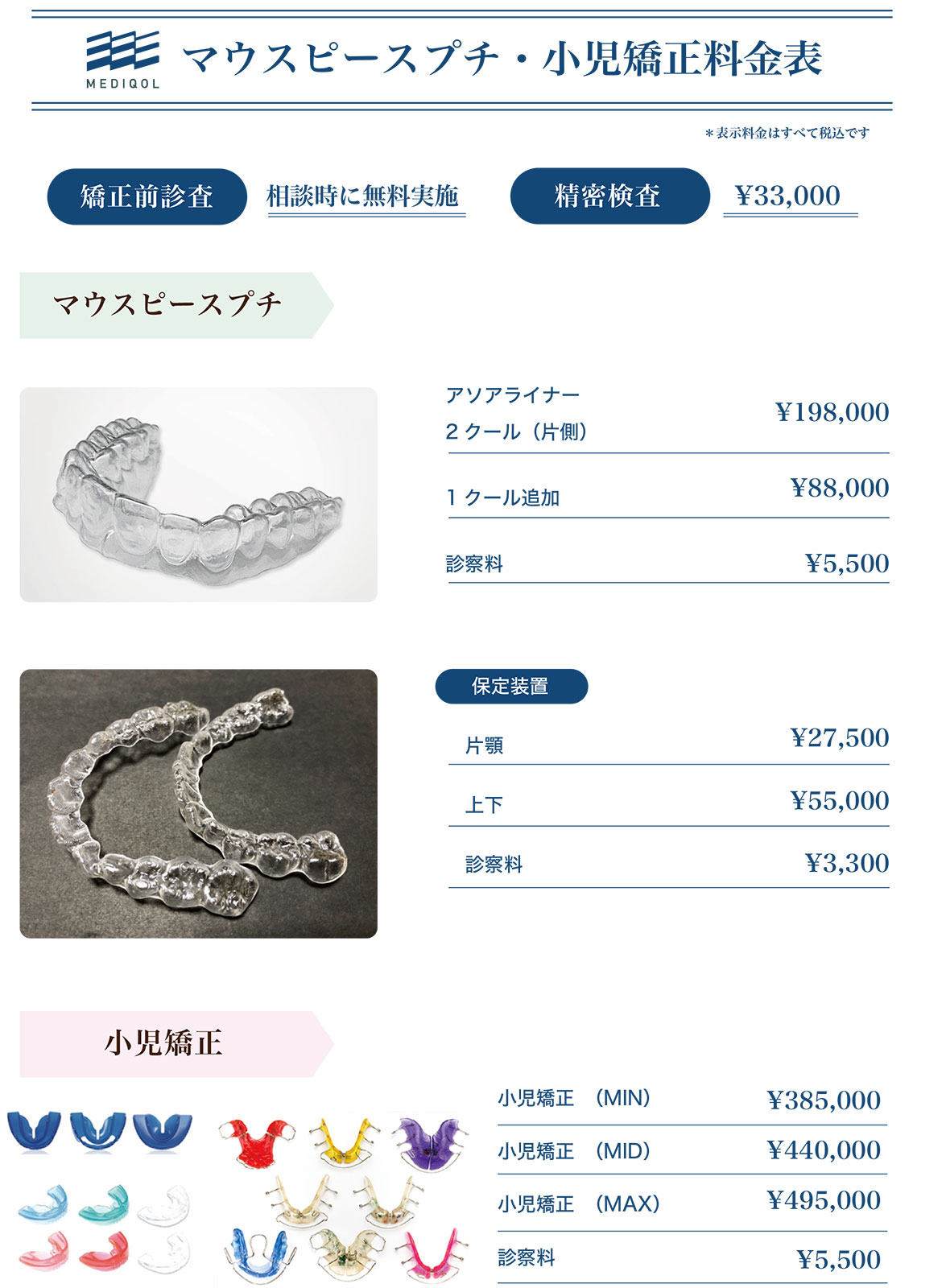 インビザラインプチ・小児矯正料金表